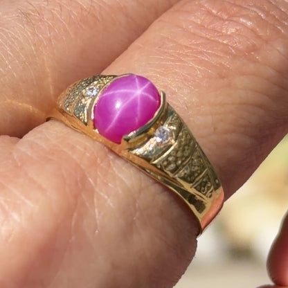 Pink Star Sapphire Ring / 2.8 gr / Size 9 1/2 / 18K Gold