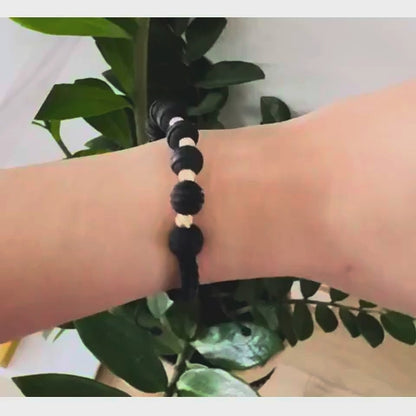 Black Macramé Bracelet with Textured Matte 18K Gold Beads