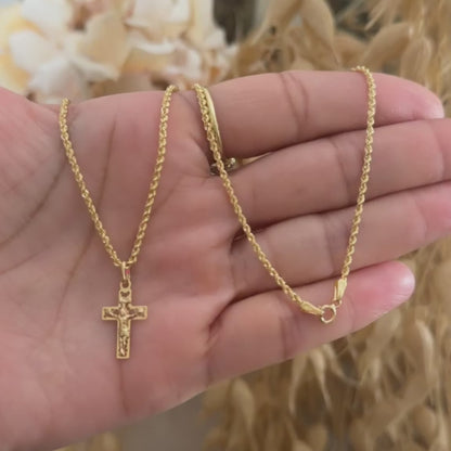 Mini Rope Chain with Crucifix Pendant / 2.1 gr / 45 cm / 2 mm / 18K Italian Gold