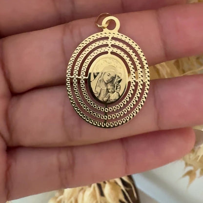 Virgin Mary and Child Oval Medal Pendant / 1.54 gr / 3.5 cm / 18K Italian Gold