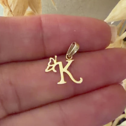Initial K Butterfly Pendant/ 0.68gr / 1.5cm / 18K Italian Gold