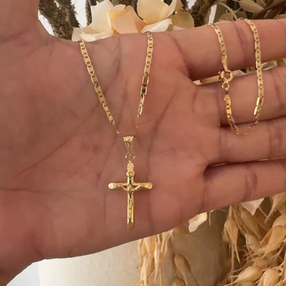 Crucifix Pendant Necklace / 3.51 gr / 45 cm / 2 mm / Pendant 1.08 gr / 3 cm / 18K Italian Gold