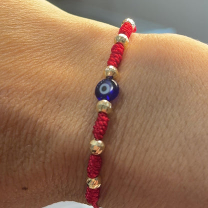 Macramé Evil Eye Bracelet with 18K Gold Beads 4mm