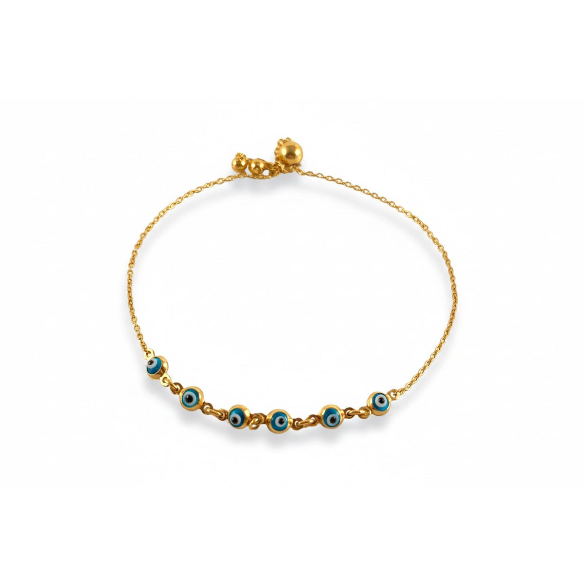 Adjustable Evil Eye Bracelet / 2.15 gr / 19 cm / 1 mm / 18K Italian Gold