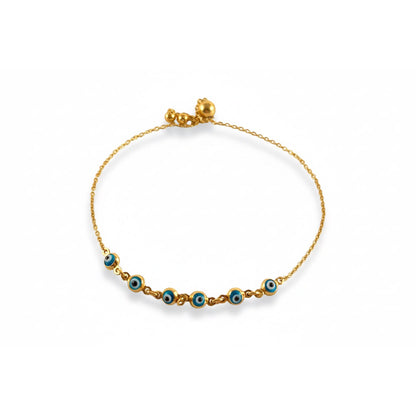 Adjustable Evil Eye Bracelet / 2.15 gr / 19 cm / 1 mm / 18K Italian Gold