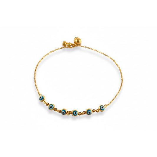 Adjustable Evil Eye Bracelet / 2.15 gr / 19 cm / 1 mm / 18K Italian Gold