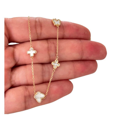 Clover And Butterfly Bracelet / 2.06 gr / 18 cm / 1 mm / 18K Italian Gold