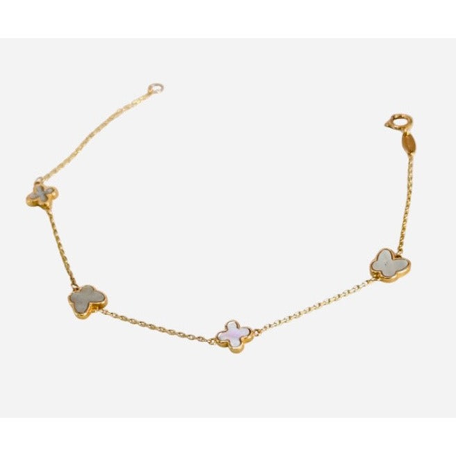 Clover And Butterfly Bracelet / 2.06 gr / 18 cm / 1 mm / 18K Italian Gold