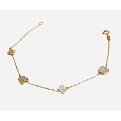Clover And Butterfly Bracelet / 2.06 gr / 18 cm / 1 mm / 18K Italian Gold