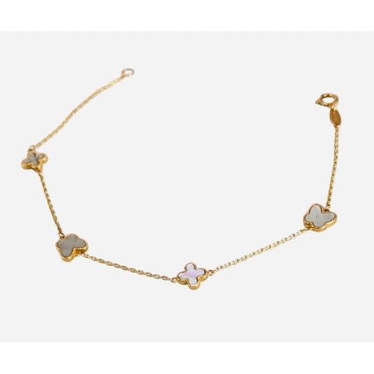 Clover And Butterfly Bracelet / 2.06 gr / 18 cm / 1 mm / 18K Italian Gold