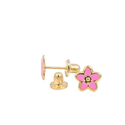 Aretes Rosa Flor / 5 mm / Oro italiano de 18K
