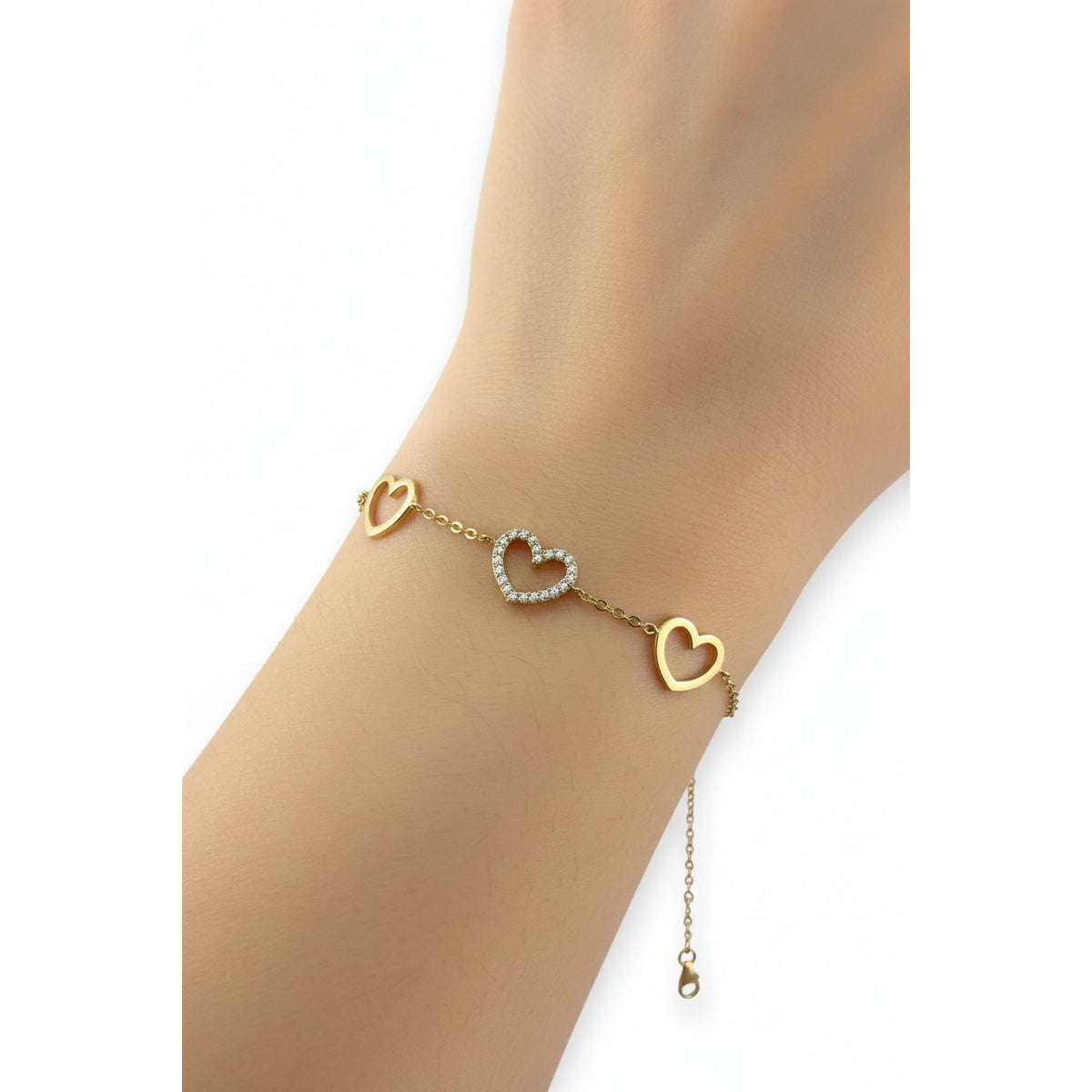 Three Hearts Bracelet / 3 gr / 19 cm / 18K Italian Gold