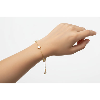Clover And Butterfly Bracelet / 2.06 gr / 18 cm / 1 mm / 18K Italian Gold