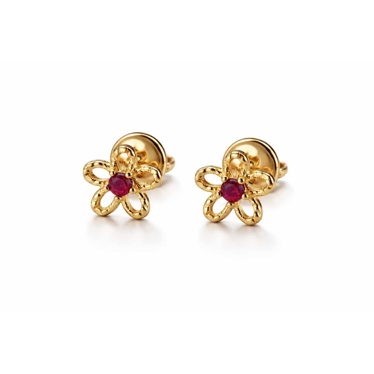 Flower Stud Earrings with Stone / Pza / 5 mm / 18K Italian Gold
