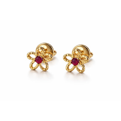 Flower Stud Earrings with Stone / Pza / 5 mm / 18K Italian Gold