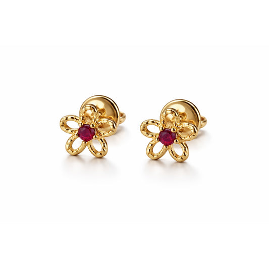 Flower Stud Earrings with Stone / Pza / 5 mm / 18K Italian Gold