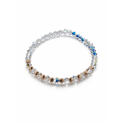 White Elastic Swarovski Bracelet With Rose Gold Bead