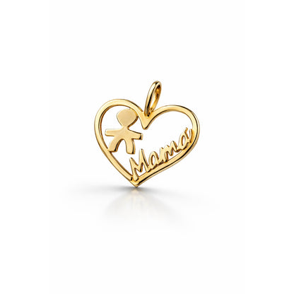 Mom and Son Heart Pendant / Per Piece / 1.8 cm / 18K Italian Gold