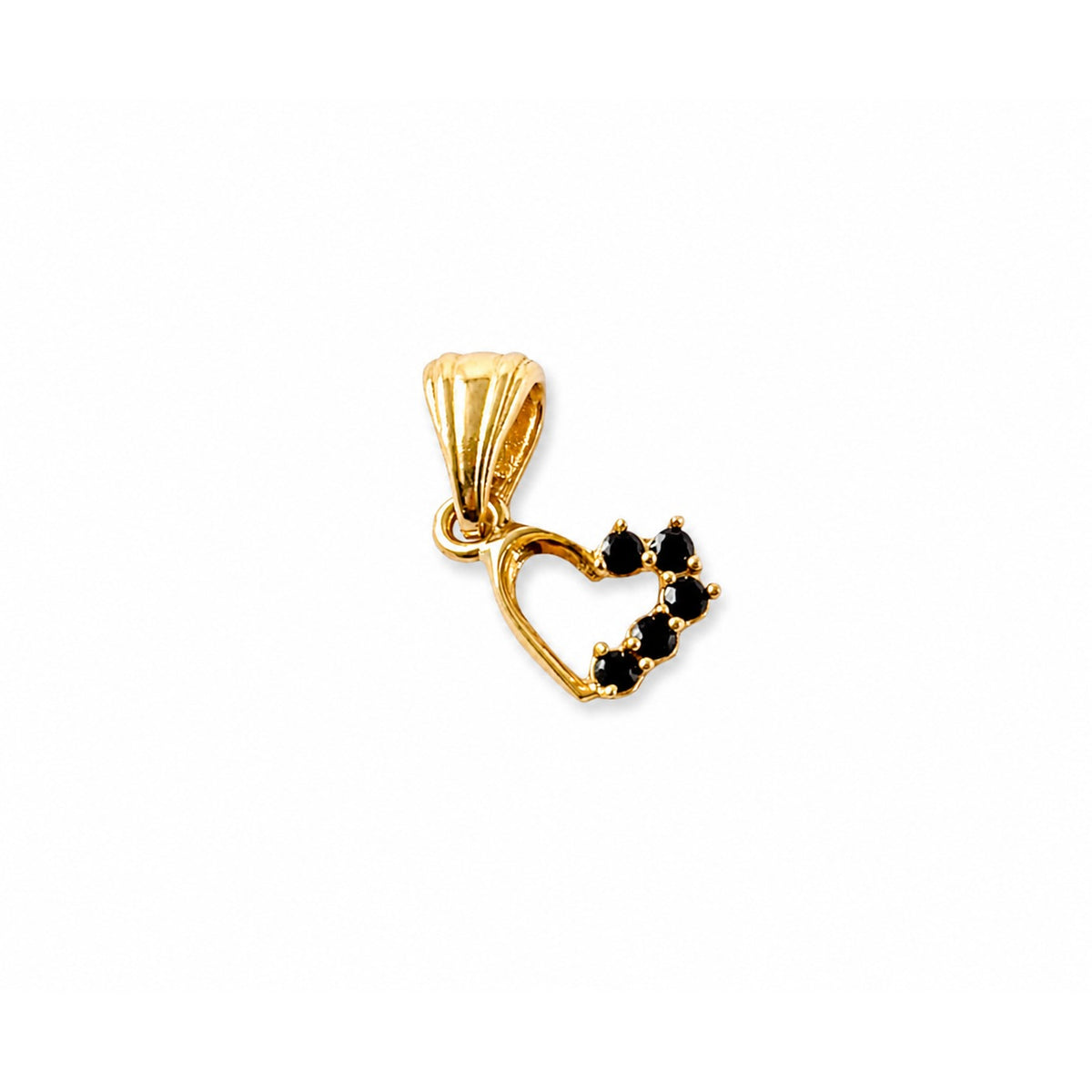 Colgante de Corazón con Circonita Cúbica Negra / 1.16 gr / 1.5 cm / Oro de 18K