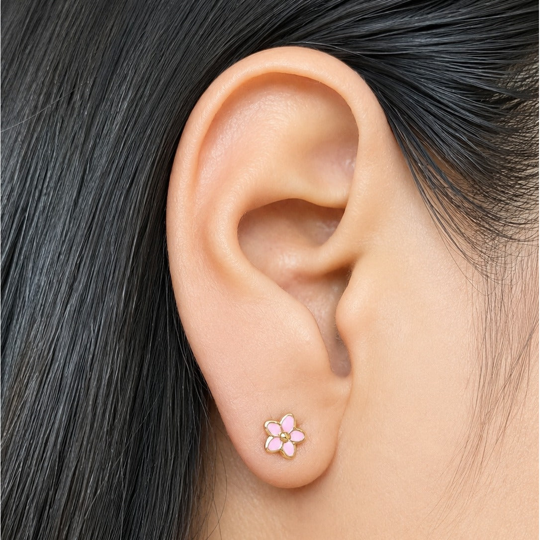 Aretes Rosa Flor / 5 mm / Oro italiano de 18K