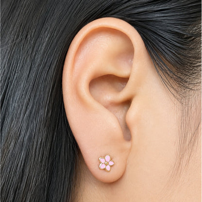 Aretes Rosa Flor / 5 mm / Oro italiano de 18K
