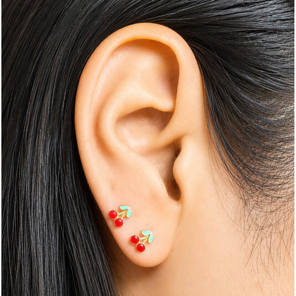 Cherry Stud Earrings / Per Piece / 4 mm / 18K Italian Gold