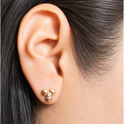 Three Tone Gold Stud Earrings / 0.66 gr / 5 mm / 18K Gold