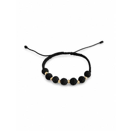 Black Macramé Bracelet with Textured Matte 18K Gold Beads