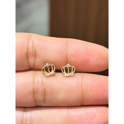 White Stone Crown Stud Earrings / 0.97 gr / 8 mm / 18K