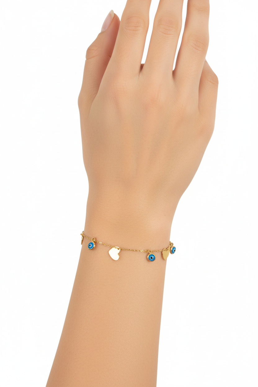TURKISH EYE AND HEART BRACELET - Imagen completa